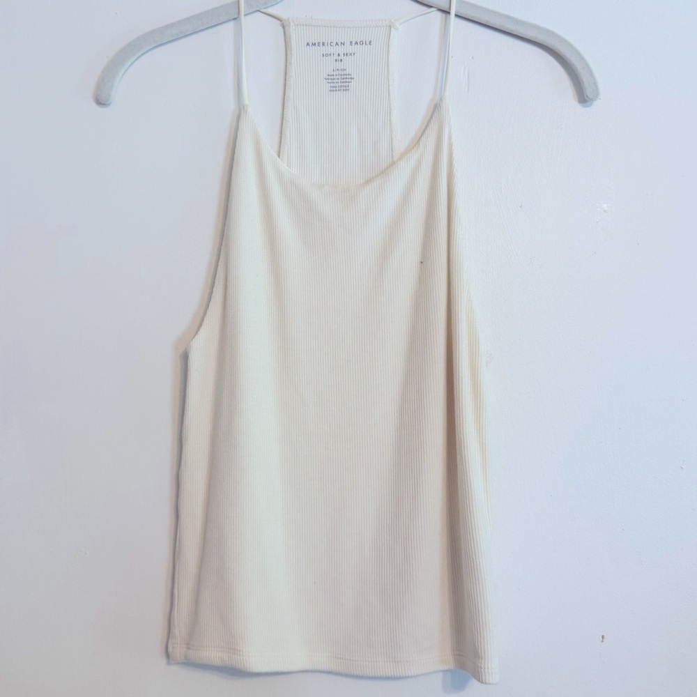American Eagle Cream Ribbed Tank Top